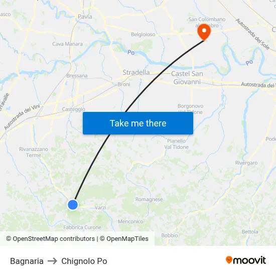 Bagnaria to Chignolo Po map