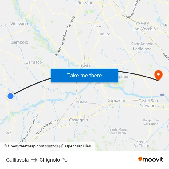Galliavola to Chignolo Po map