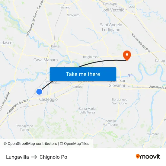 Lungavilla to Chignolo Po map