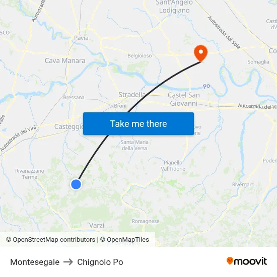 Montesegale to Chignolo Po map