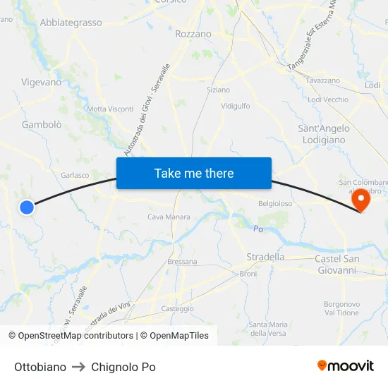 Ottobiano to Chignolo Po map