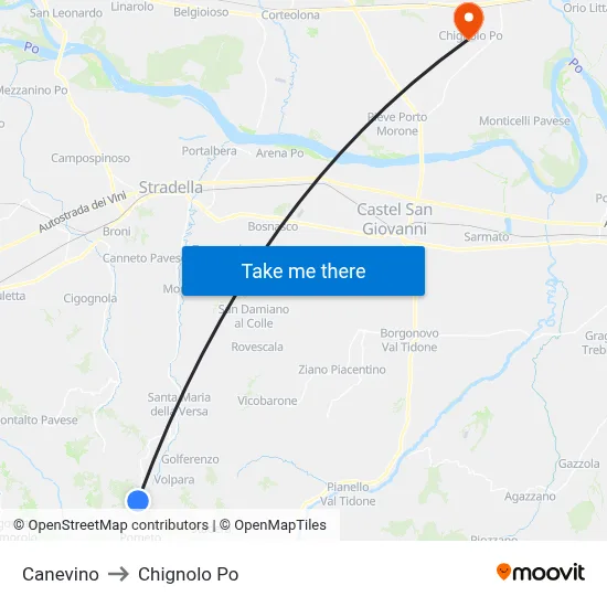 Canevino to Chignolo Po map