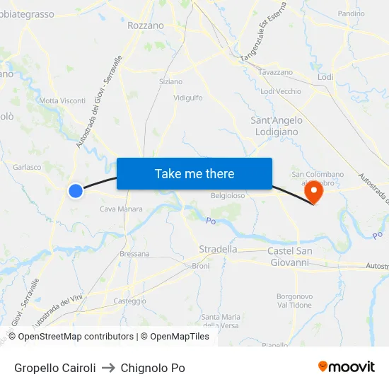 Gropello Cairoli to Chignolo Po map