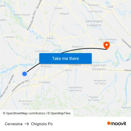Cervesina to Chignolo Po map