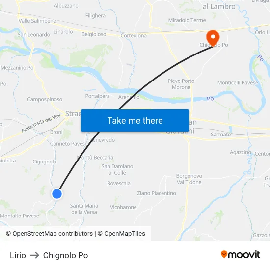 Lirio to Chignolo Po map