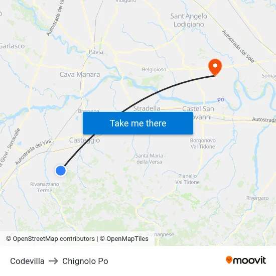Codevilla to Chignolo Po map