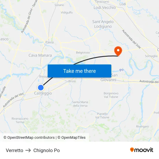 Verretto to Chignolo Po map