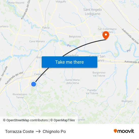 Torrazza Coste to Chignolo Po map