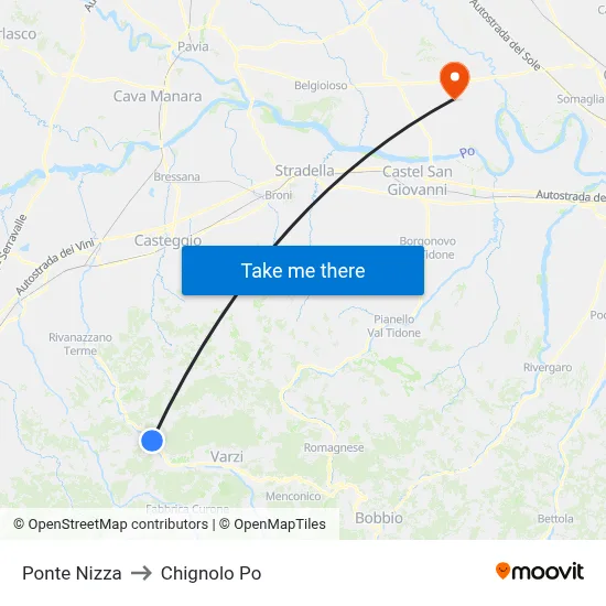 Ponte Nizza to Chignolo Po map