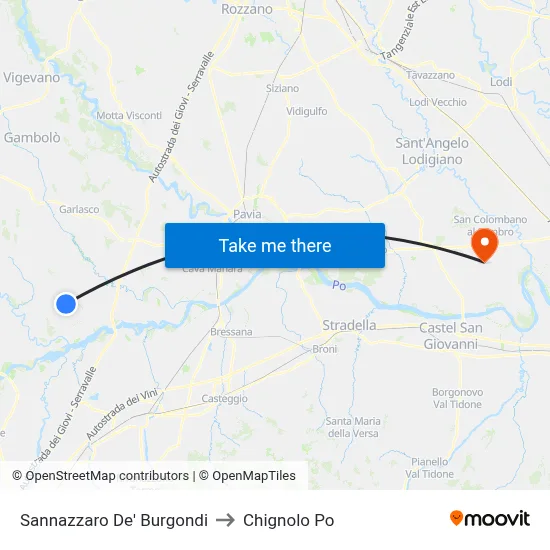 Sannazzaro De' Burgondi to Chignolo Po map