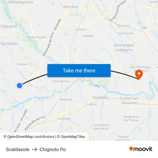 Scaldasole to Chignolo Po map
