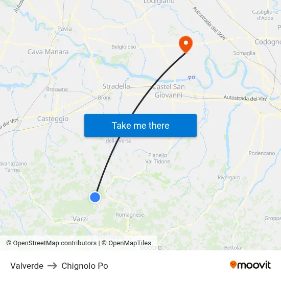 Valverde to Chignolo Po map