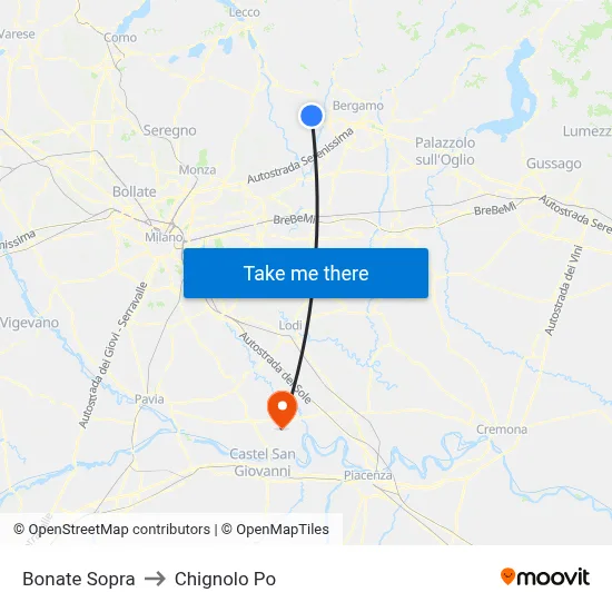 Bonate Sopra to Chignolo Po map