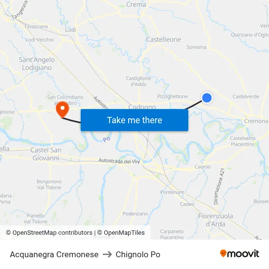 Acquanegra Cremonese to Chignolo Po map
