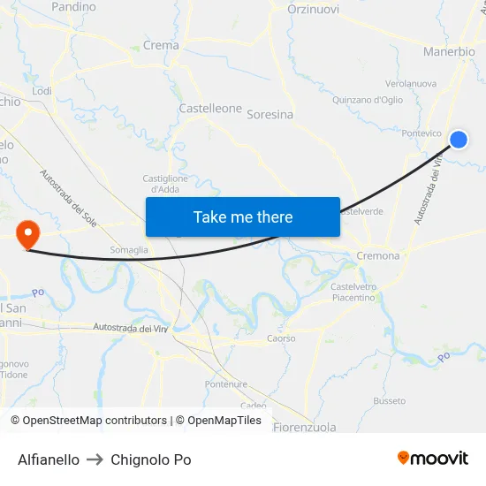 Alfianello to Chignolo Po map