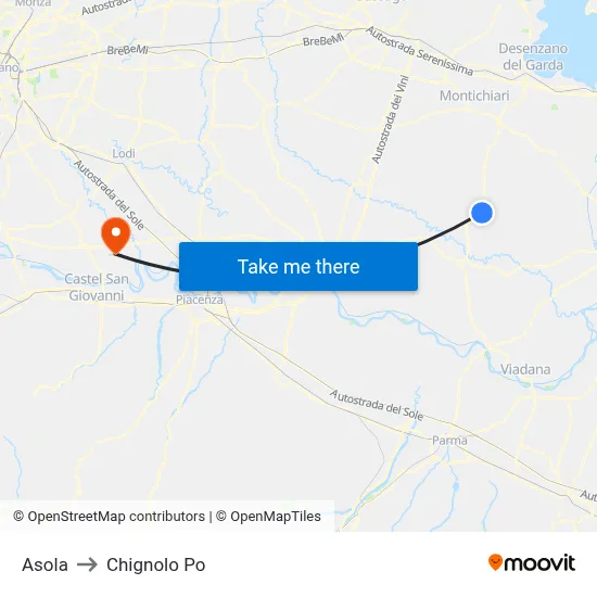 Asola to Chignolo Po map