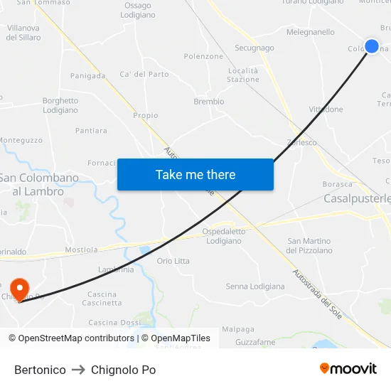 Bertonico to Chignolo Po map