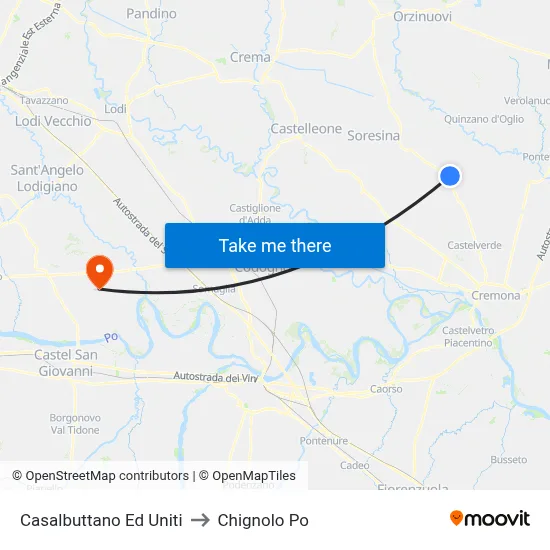 Casalbuttano Ed Uniti to Chignolo Po map