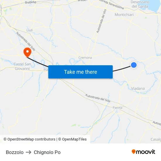 Bozzolo to Chignolo Po map