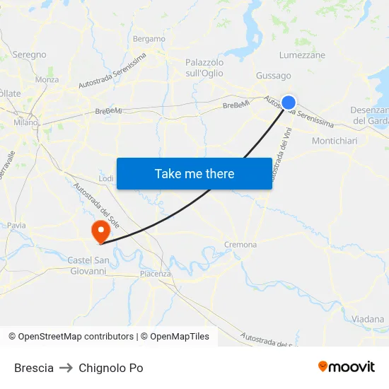 Brescia to Chignolo Po map