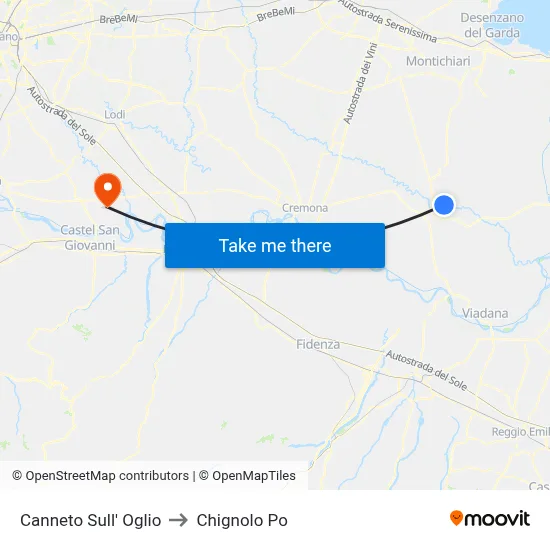 Canneto sull'Oglio to Chignolo Po map