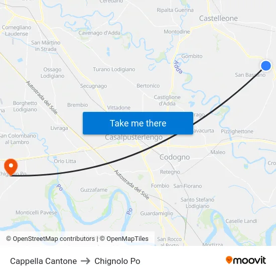 Cappella Cantone to Chignolo Po map
