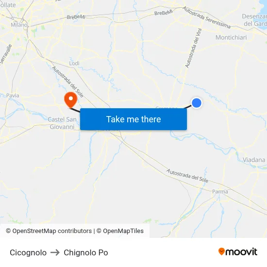 Cicognolo to Chignolo Po map