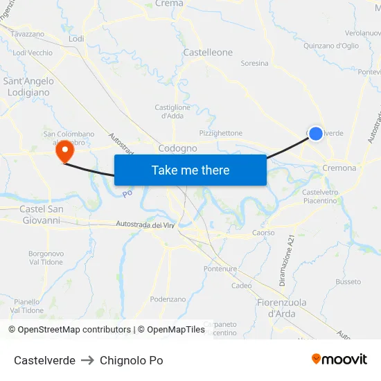 Castelverde to Chignolo Po map