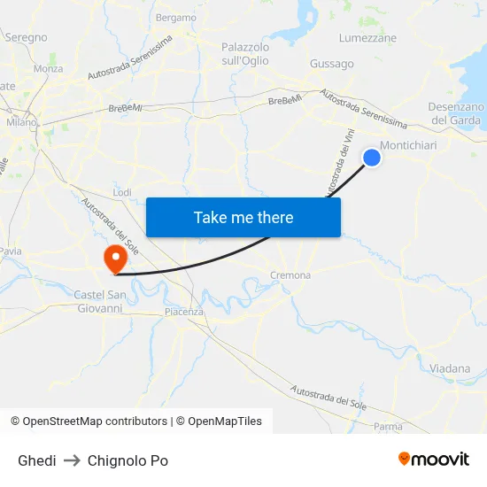 Ghedi to Chignolo Po map