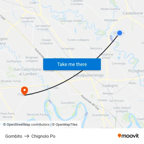 Gombito to Chignolo Po map