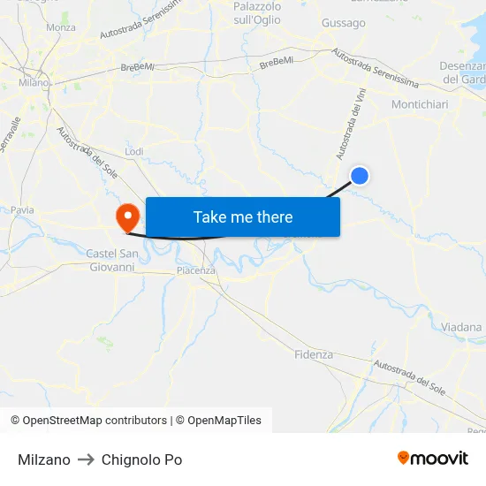 Milzano to Chignolo Po map