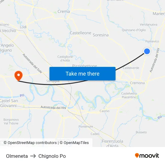Olmeneta to Chignolo Po map