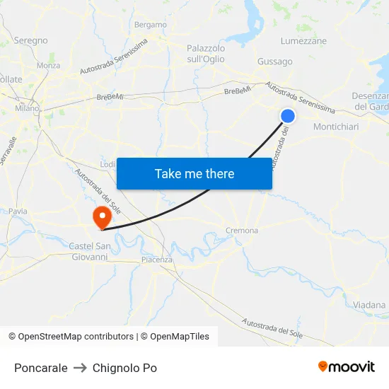 Poncarale to Chignolo Po map