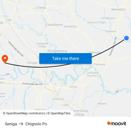 Seniga to Chignolo Po map