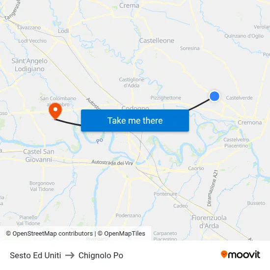 Sesto Ed Uniti to Chignolo Po map
