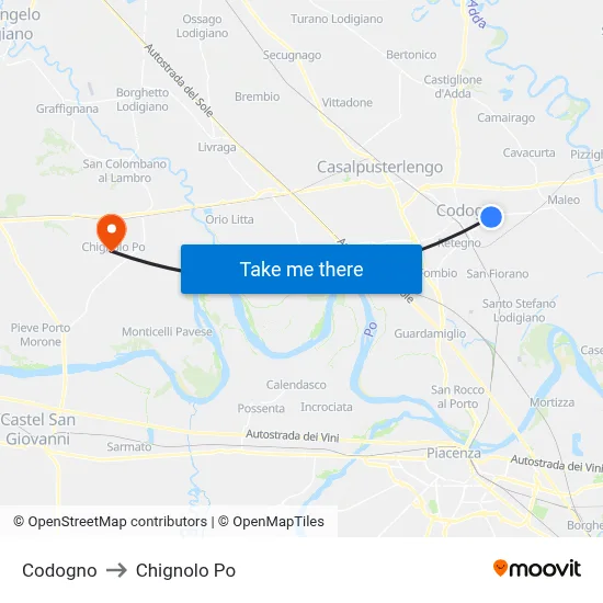 Codogno to Chignolo Po map