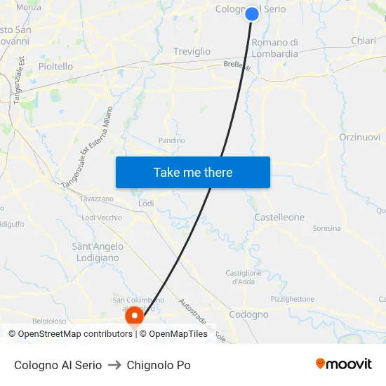 Cologno Al Serio to Chignolo Po map