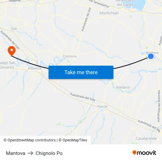 Mantova to Chignolo Po map