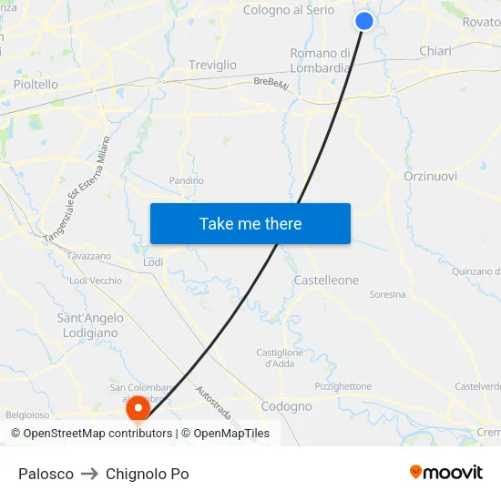 Palosco to Chignolo Po map