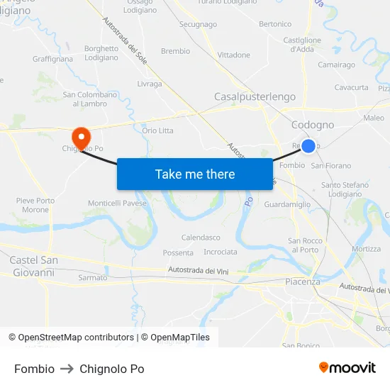 Fombio to Chignolo Po map