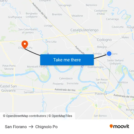 San Fiorano to Chignolo Po map