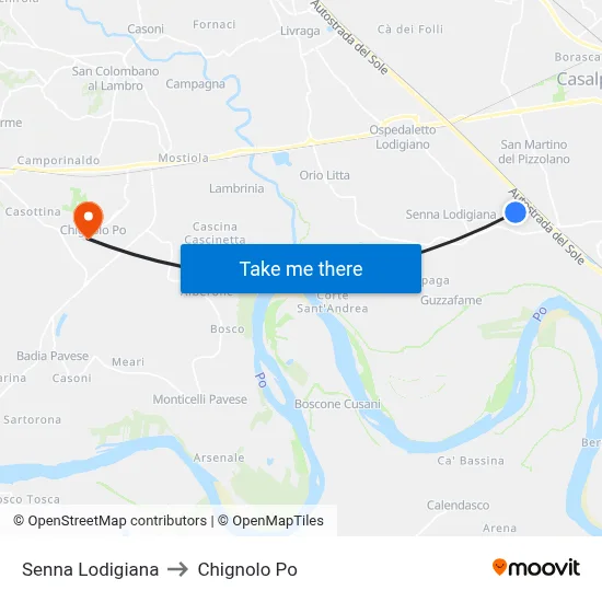 Senna Lodigiana to Chignolo Po map