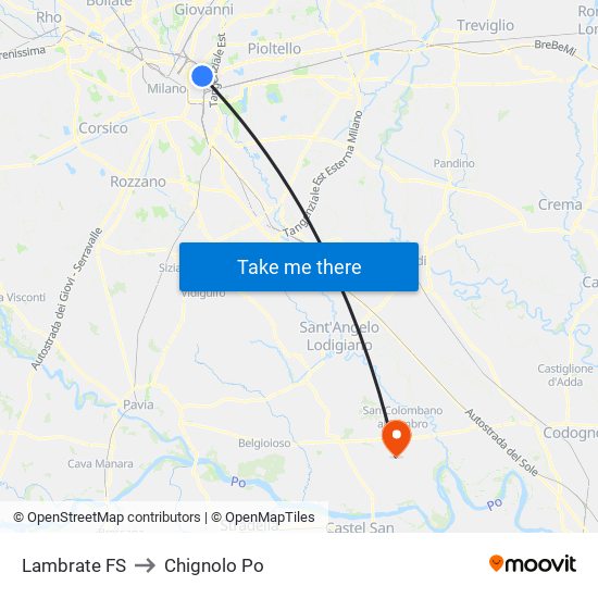 Lambrate FS to Chignolo Po map