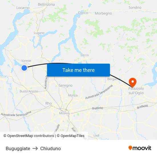 Buguggiate to Chiuduno map