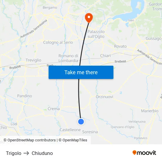 Trigolo to Chiuduno map
