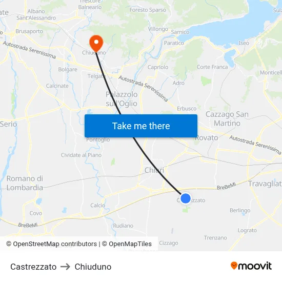 Castrezzato to Chiuduno map