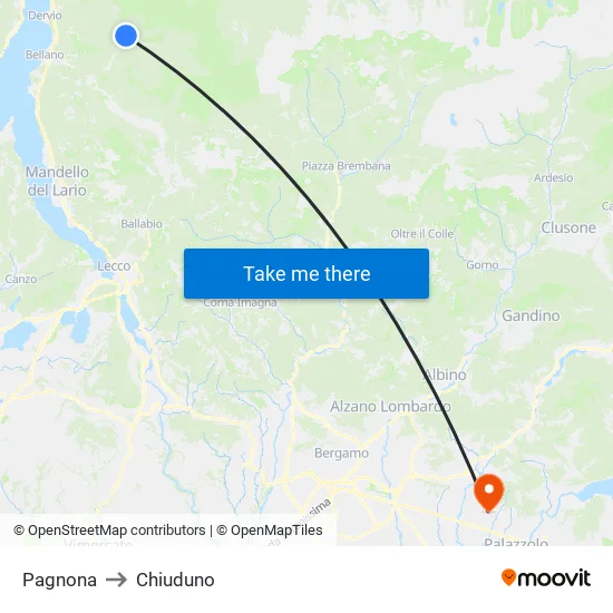 Pagnona to Chiuduno map