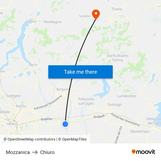 Mozzanica to Chiuro map