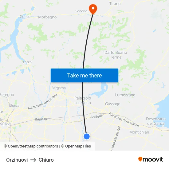Orzinuovi to Chiuro map