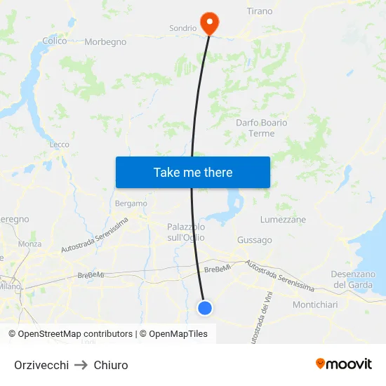 Orzivecchi to Chiuro map